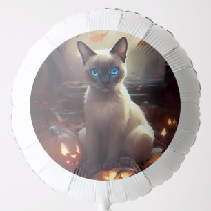 Halloween Siamese Cat With Pumpkins Scary Balloon