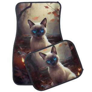 Halloween Siamese Cat With Pumpkins Scary Car Floor Mat