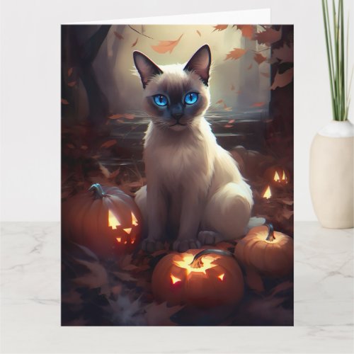 Halloween Siamese Cat With Pumpkins Scary  Card