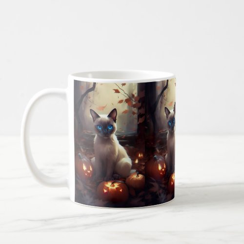 Halloween Siamese Cat With Pumpkins Scary  Coffee Mug