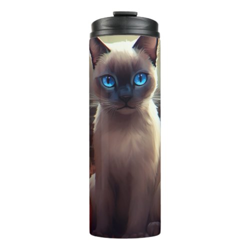 Halloween Siamese Cat With Pumpkins Scary  Thermal Tumbler