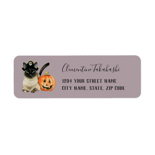 Halloween Siamese Kitty with Jack O Lantern Label