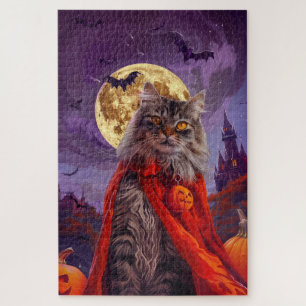 Halloween Siberian Cat Vampire Pumpkins Scary Jigsaw Puzzle