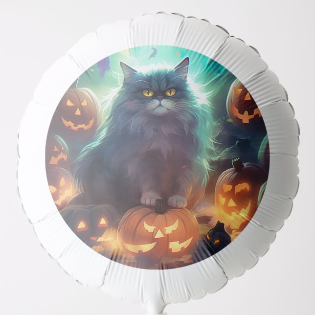 Halloween Siberian Cat With Pumpkins Scary Balloon (Front)
