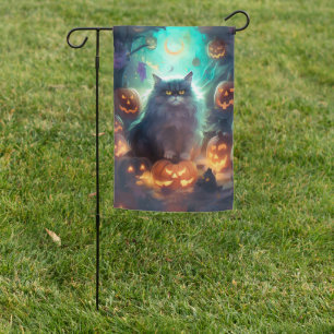 Halloween Siberian Cat With Pumpkins Scary Garden Flag