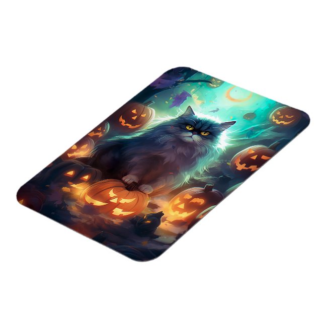 Halloween Siberian Cat With Pumpkins Scary Magnet (Left Side)
