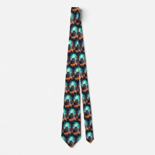 Halloween Siberian Cat With Pumpkins Scary Neck Tie