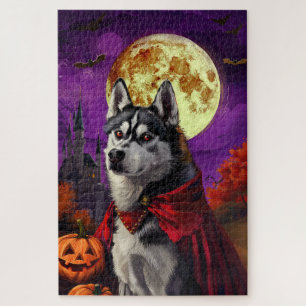 Halloween Siberian Husky Vampire Pumpkins Scary Jigsaw Puzzle