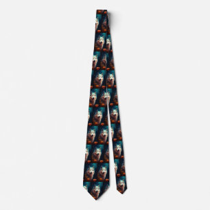 Halloween Siberian Husky With Pumpkins Scary Neck Tie
