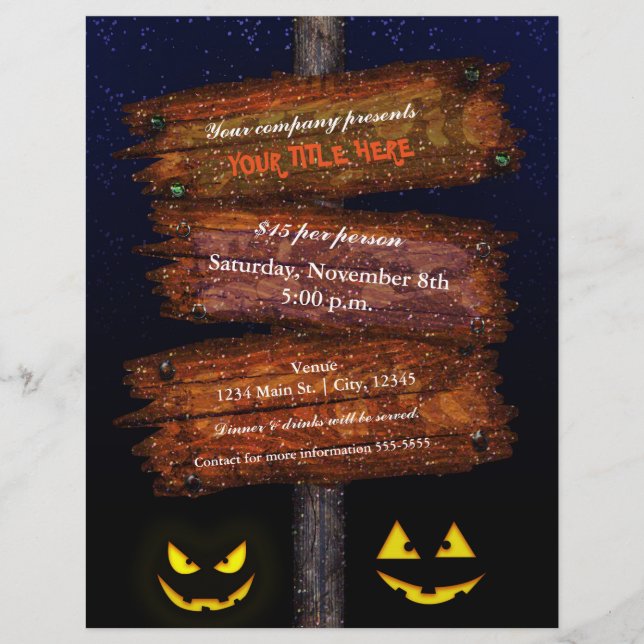 Halloween Sign Scary Pumpkins Costume Party Flyer (Front)