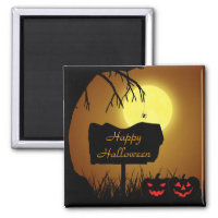Halloween Sign with Pumpkins - Magnet