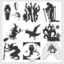 Halloween Silhouette Witches Coffins Zombies Crow