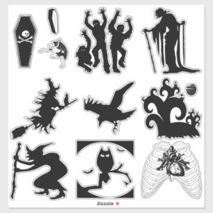 Halloween Silhouette Witches Coffins Zombies Crow Sticker
