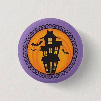 Halloween Silhouettes Haunted House Badge Button