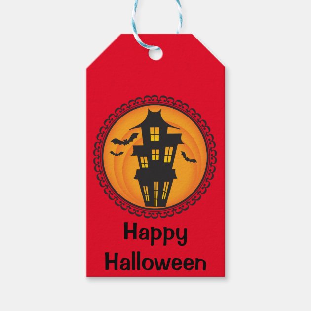 Halloween Silhouettes Haunted House Gift Tag