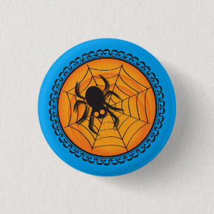 Halloween Silhouettes Spider and Web Badge Pinback Button