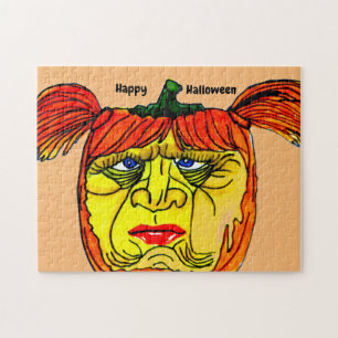 HALLOWEEN SILLY GIRL PUMPKIN JIGSAW PUZZLE
