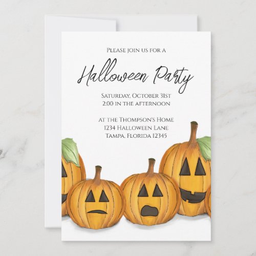 Halloween Simple Cute Jack Olanterns Pumpkins Invitation