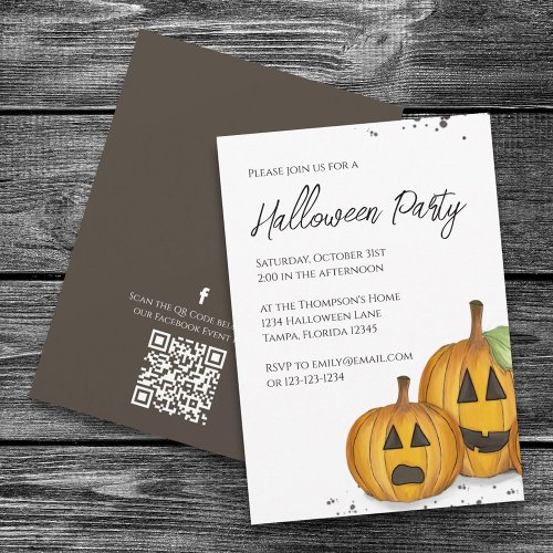 Halloween Simple Cute Pumpkin QR Code Social Media Invitation