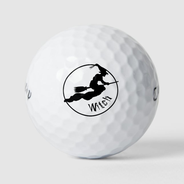 Halloween Simple Flying Witch Silhouette Black Golf Balls (Front)