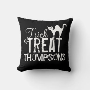 Halloween Simple Whimsical Black Cat Typography Throw Pillow