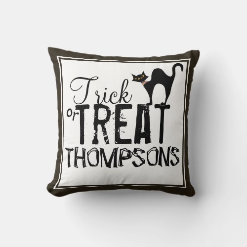 Halloween Simple Whimsical Black Cat Typography Throw Pillow
