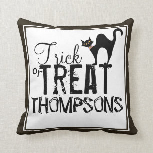 Halloween Simple Whimsical Black Cat Typography Throw Pillow