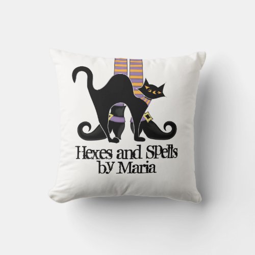 Halloween Simple Whimsical Witch Shoes Black Cat Throw Pillow