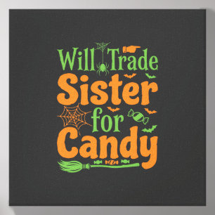 Halloween Sister Candy Trade Design_1 Canvas Photo Tile