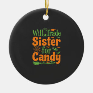 Halloween Sister Candy Trade Design_1 Ceramic Ornament