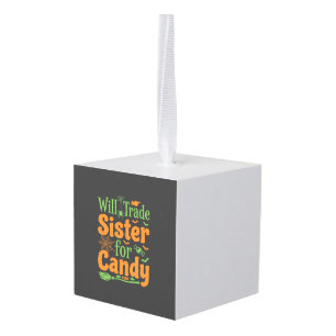 Halloween Sister Candy Trade Design_1 Cube Ornament
