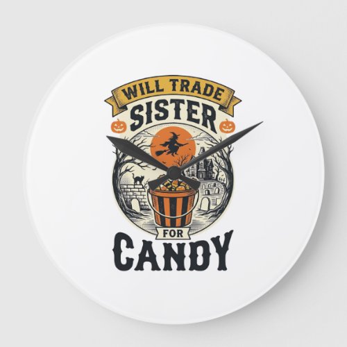 Halloween Sister Will Trade For Candy Vintage_1 Large Clock