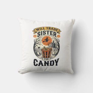 Halloween Sister Will Trade For Candy Vintage_1 Throw Pillow