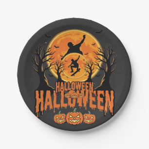 Halloween Skateboard Moon Design Halloween Paper Plates
