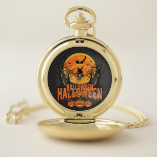 Halloween Skateboard Moon Design Halloween Pocket Watch