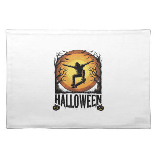 Halloween Skateboard Moon Vintage Vector Design_1 Cloth Placemat