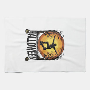 Halloween Skateboard Moon Vintage Vector Design_1 Kitchen Towel