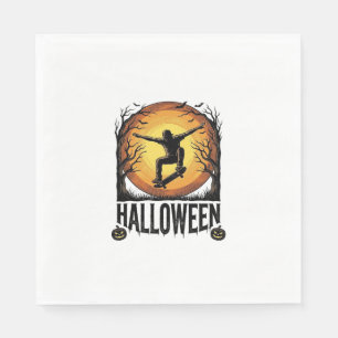 Halloween Skateboard Moon Vintage Vector Design_1 Napkins