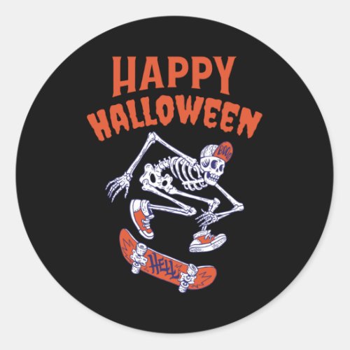 Halloween Skateboard Skeleton Classic Round Sticker
