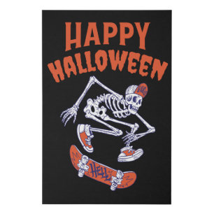 Halloween Skateboard Skeleton Faux Canvas Print