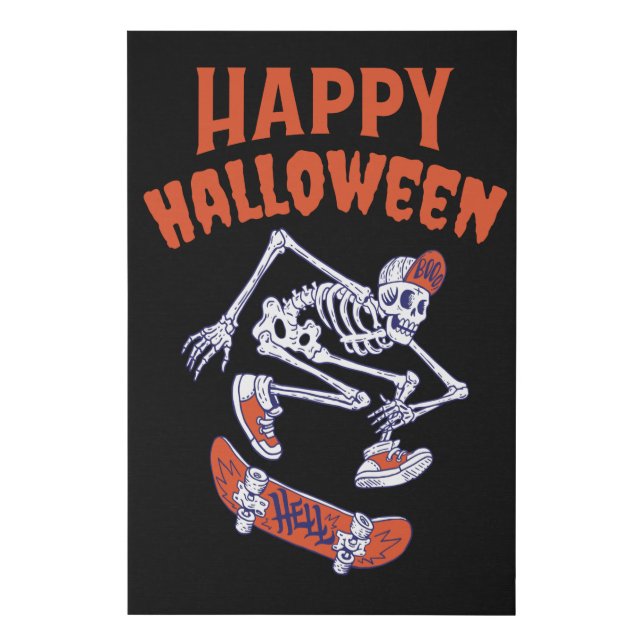 Halloween Skateboard Skeleton Faux Canvas Print (Front)