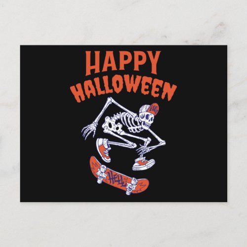 Halloween Skateboard Skeleton Postcard