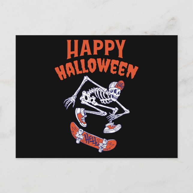 Halloween Skateboard Skeleton Postcard (Front)