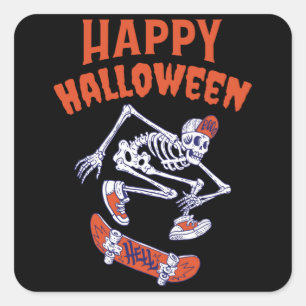 Halloween Skateboard Skeleton Square Sticker