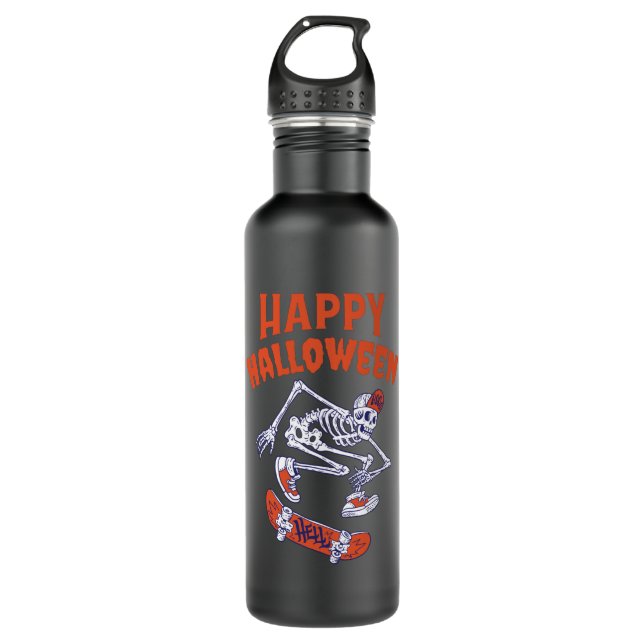 Halloween Skateboard Skeleton Stainless Steel Water Bottle (Front)
