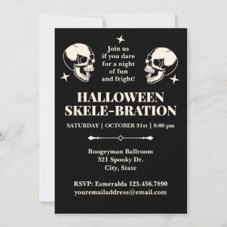 Halloween Skele-bration Laughing Skulls Invitation