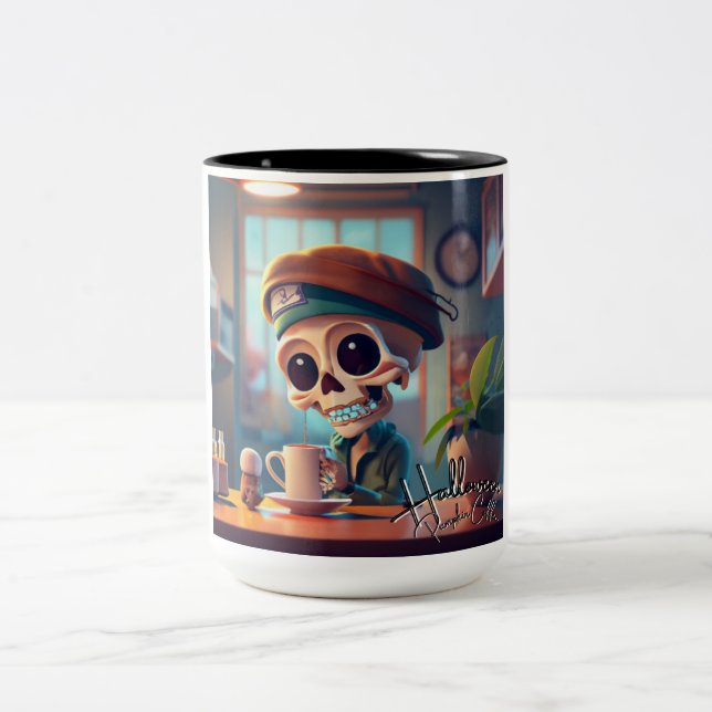 Halloween Skeleton #2 Two-Tone Coffee Mug (Center)
