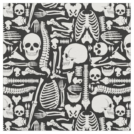 halloween skeleton anatomical bones pattern  fabric