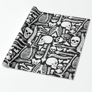 halloween skeleton anatomical bones pattern wrapping paper