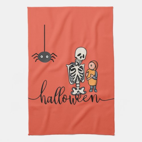 Halloween Skeleton and a boy Kitchen Towel